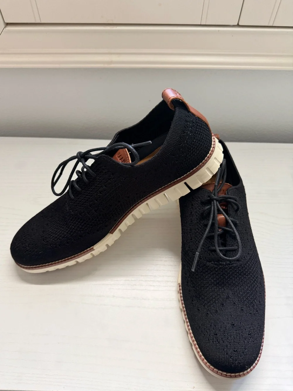 Cole Haan ZEROGRAND Stitchlite Black Wingtip Oxford Knit Lace-Up Shoes